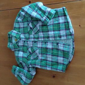 Boden Green and White Plaid Kids 5/6 Button Down Shirt
